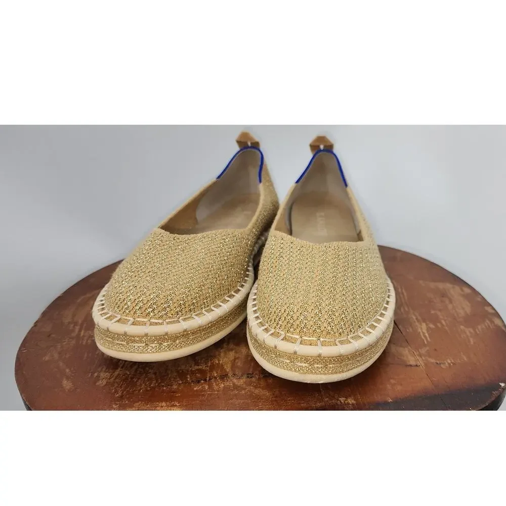 Rothy's The Espadrille Flats In Gold Metallic Stripes Size W 7.5